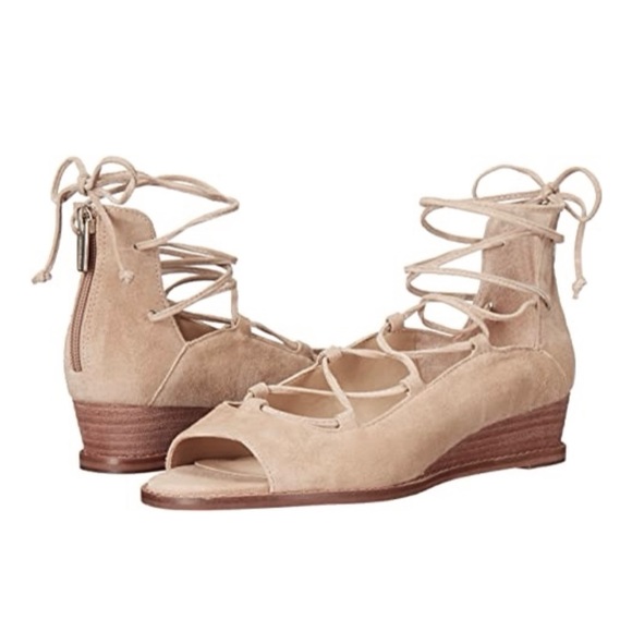 Vince Camuto Rochela Suede Tumbleweed Nude Wedge Sandals Size 10M - Picture 2 of 14